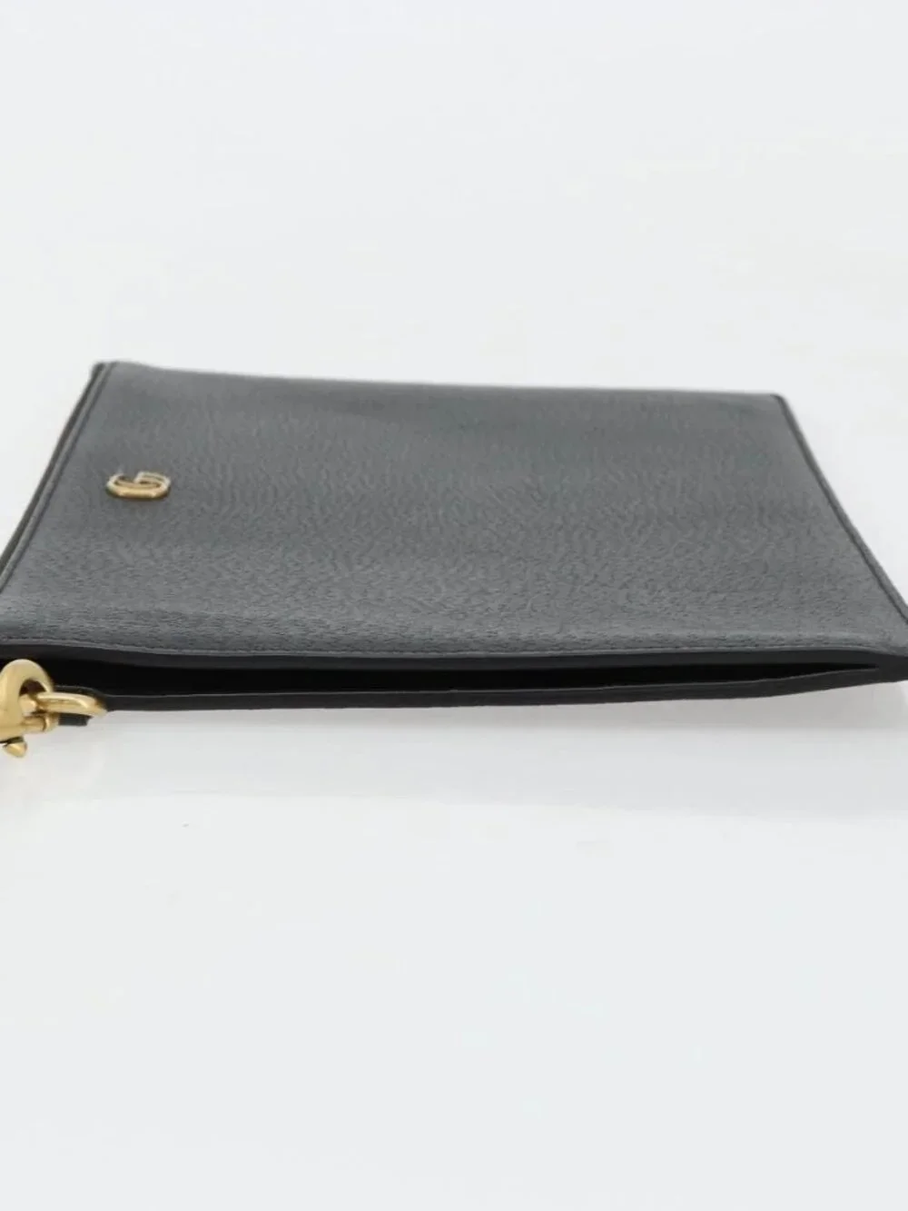 GUCCI GG Marmont Clutch Bag Leather Black Gold 475317 Auth 183138
